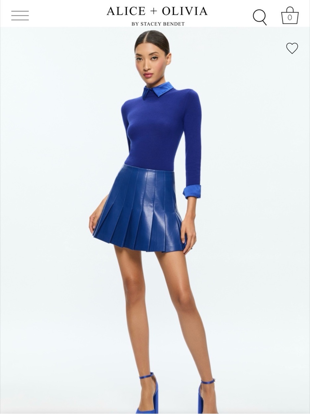 Alice + Olivia Electric Blue Pleated Leather Mini Skirt